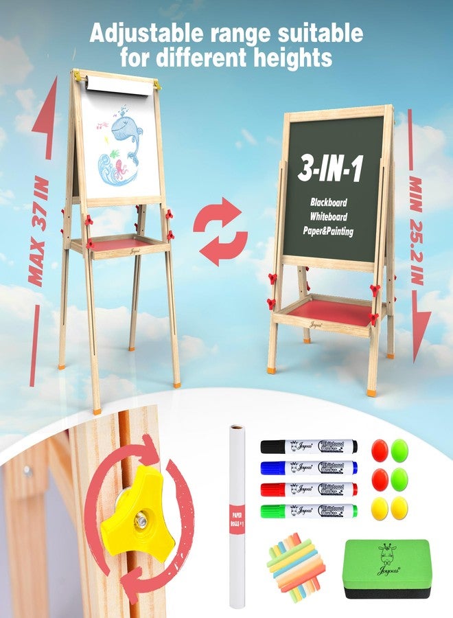 JOYOOSS Art Easel for Kids Ages 4-8 Easels for Toddlers,Toddler Art Kids Easel Adjustable Wooden Magnetic Whiteboard Chalkboard for Kid Dry Erase Board Easel for Toddlers 3-4 Years Dual-Sided Drawing - Image 3